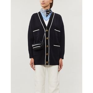 NWT Sandro Chelan Contrast-Trim Cardigan